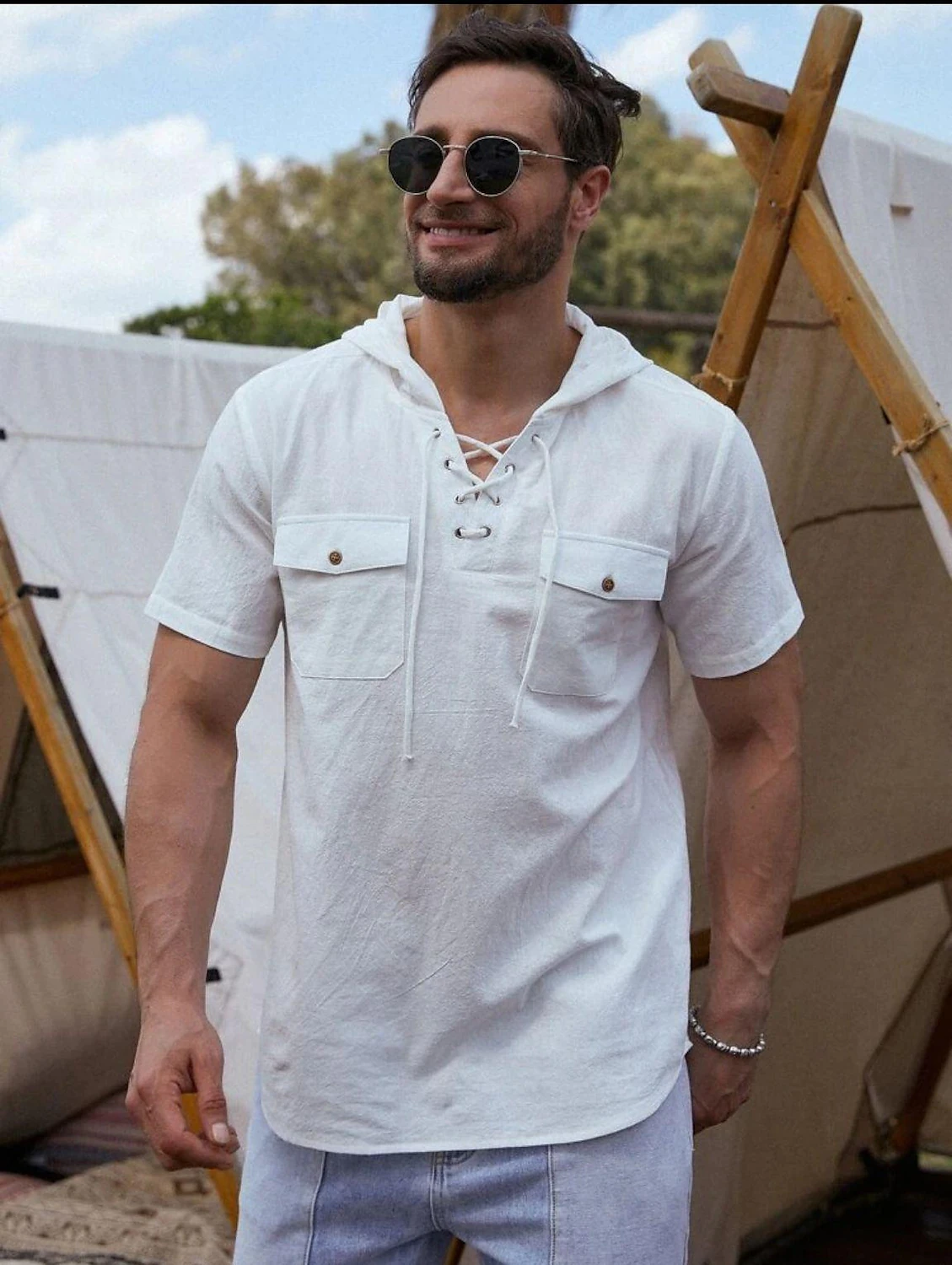 Men's cotton and linen work shirt