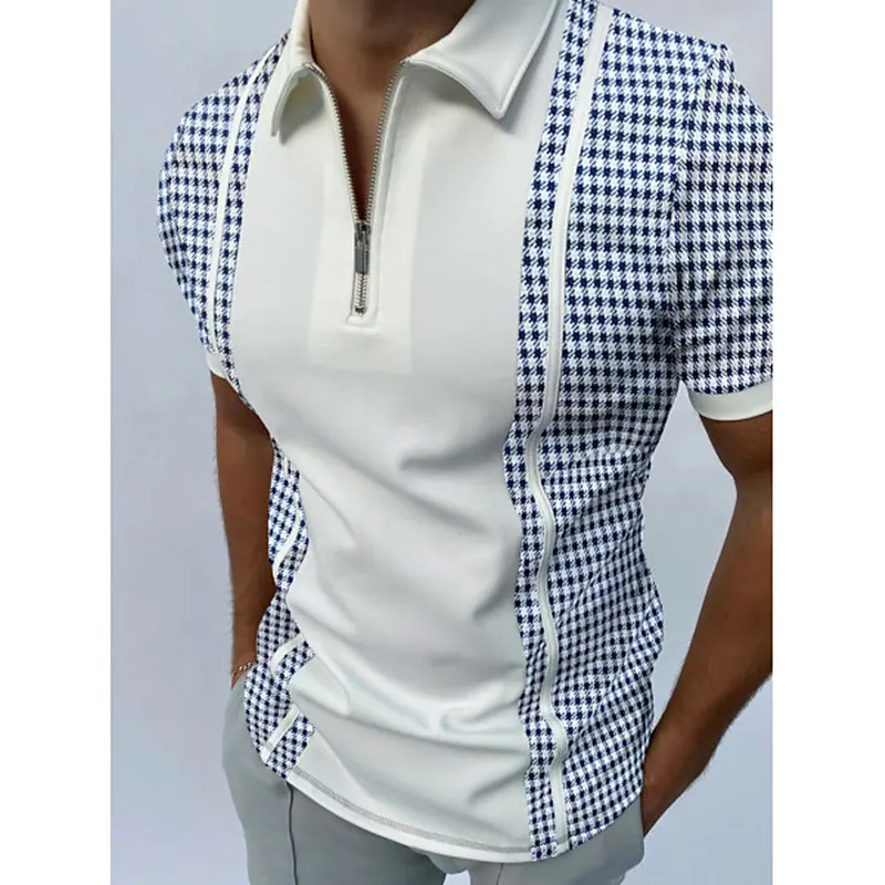 Men's Golf Shirt Striped Turndown Going out golf shirts Short Sleeve Tops Designer Punk & Gothic Sports Black Blue Light gray