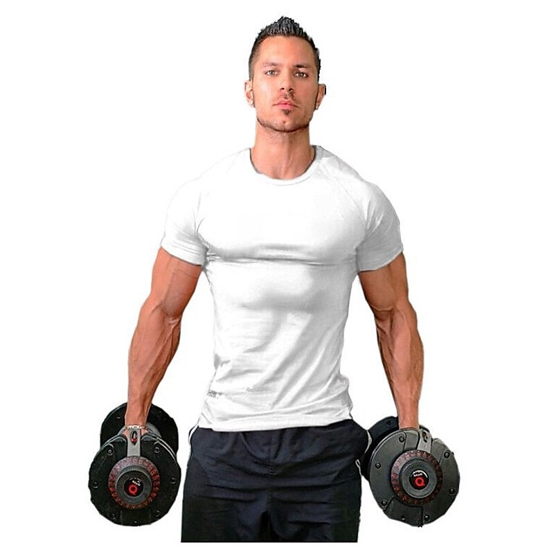 Men Muscle Tee T Shirt Stretch Short Sleeve Crew Neck Bodybuilding Workout Basic Daily Tops Navy White Wine Red