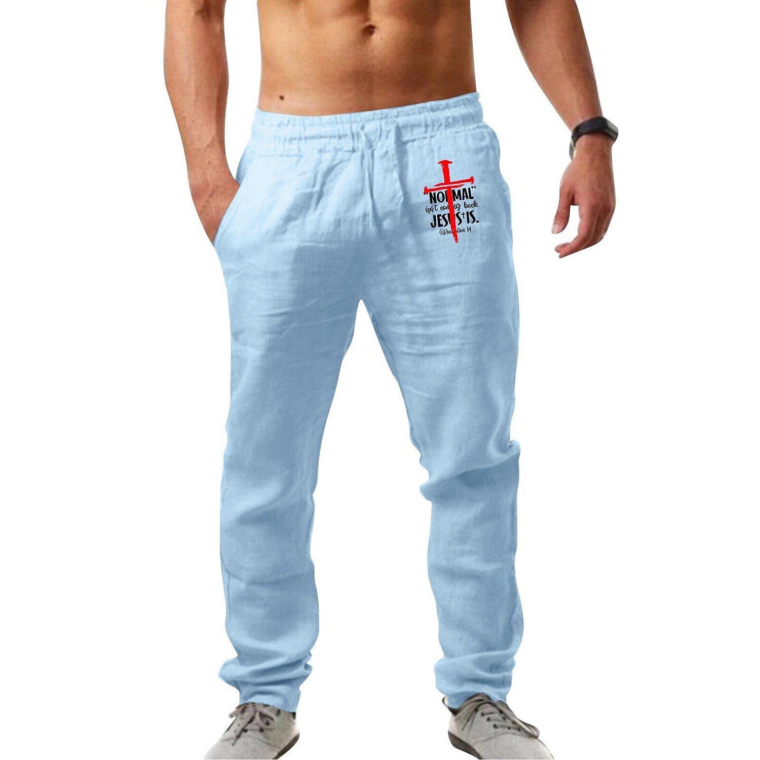 Men's hip-hop breathable cotton linen loose casual sports trousers