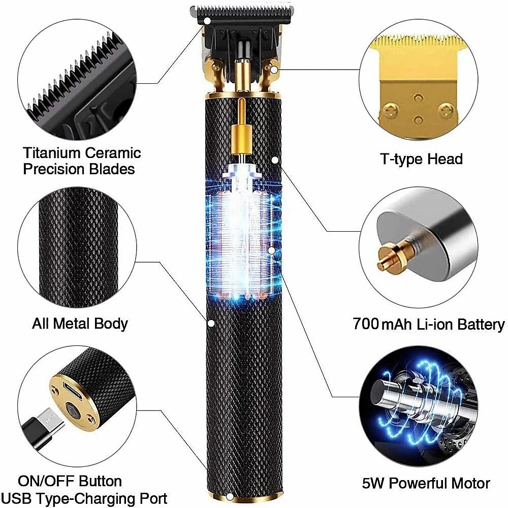 Professional Electric Hair Clippers Electric Pro Li Outliner Grooming Cordless USB Rechargeable T-Blade Hair Beard Trimmer for Men with 4 Guide Combs Haircut Machine