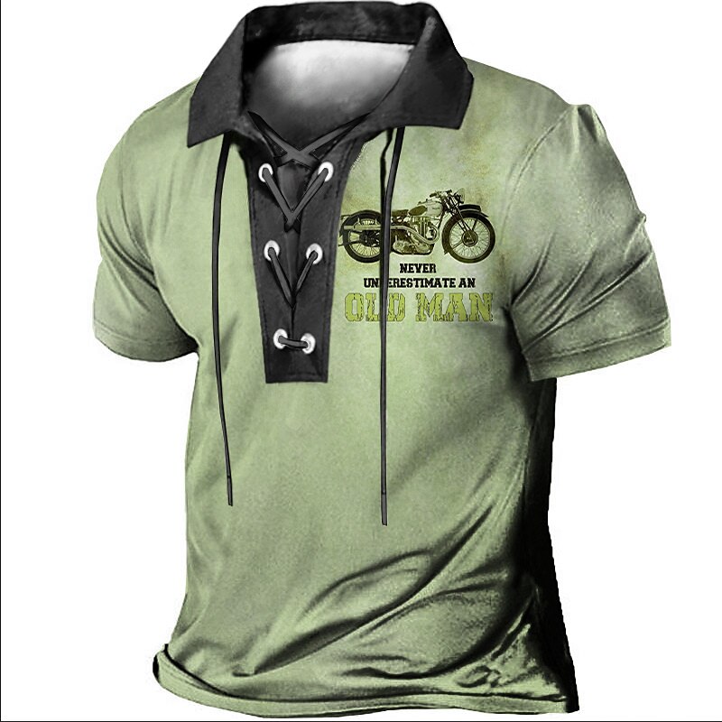 Men's Polo Shirt Golf Shirt Letter Graphic Prints Vintage Motorcycle Turndown Blue Green Khaki Gray Outdoor Street Short Sleeve Drawstring Print Clothing Apparel Sports Fashion Streetwear Designer