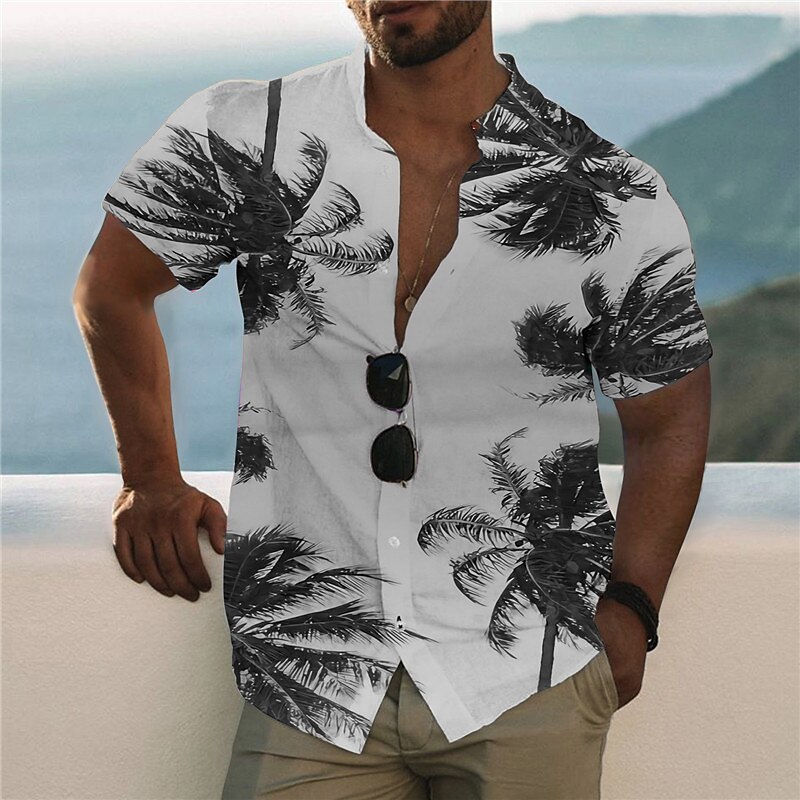 Men's Outdoor Hawaiian Casual Fashion Breathable Comfortable Light Print Short Sleeve Shirt