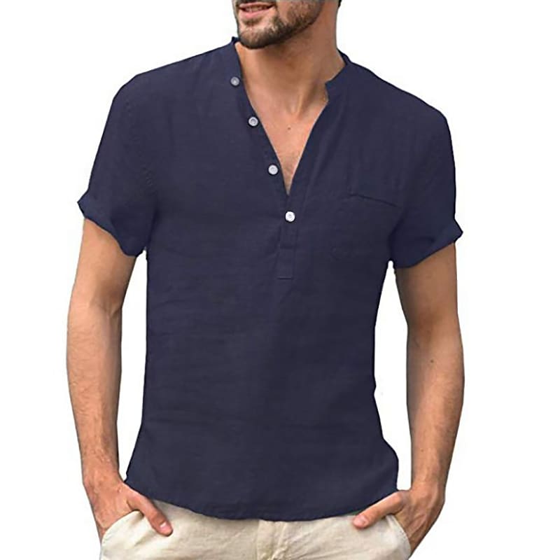 Men's shirt solid color classic pocket short sleeve