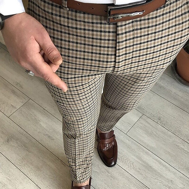 Men's Chinos   Pocket Straight Leg Print Color Block Lattice Graphic Prints  Jogger Pants