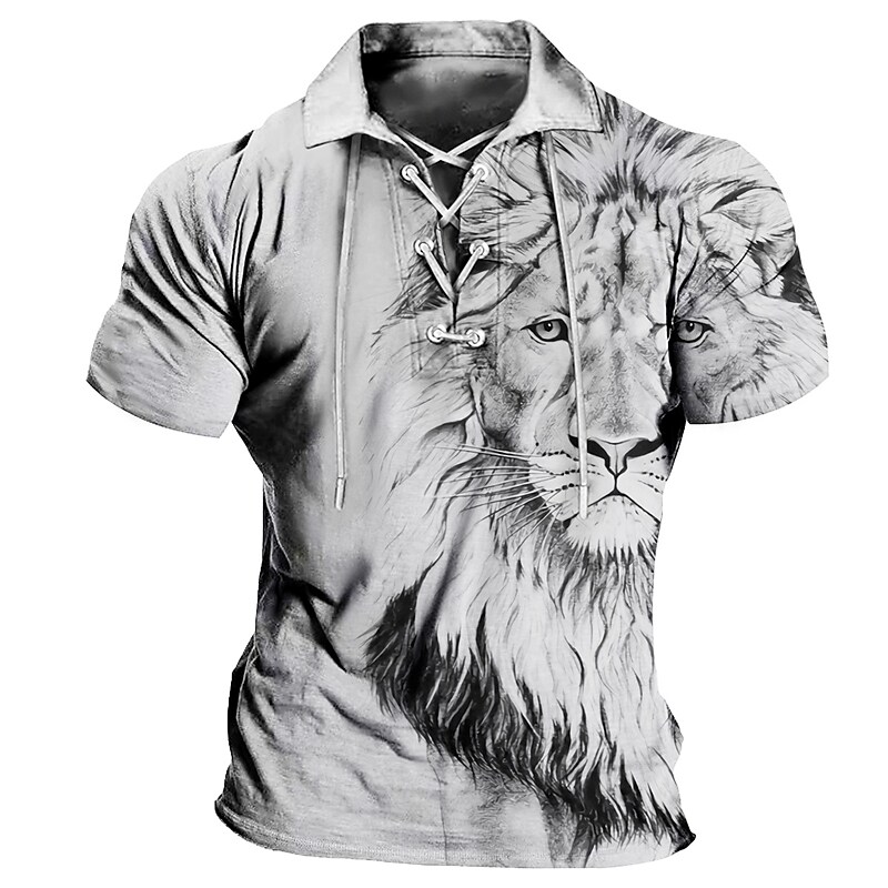 Men's  Animal Lion Graphic Prints Turndown Outdoor Short Sleeve Polo Shirt 