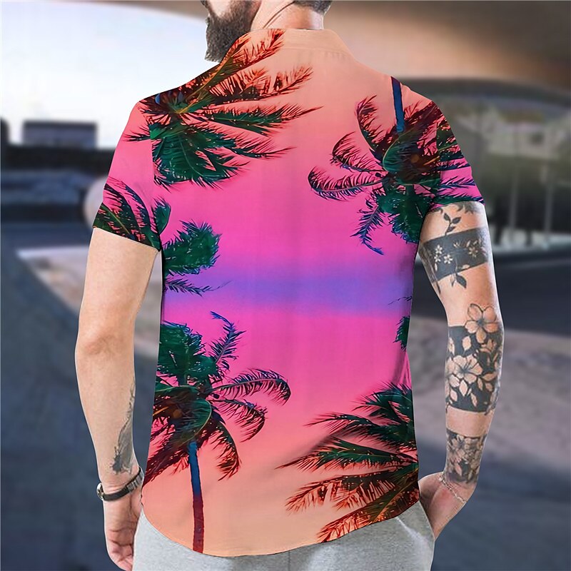 Men's Outdoor Hawaiian Casual Fashion Breathable Comfortable Light Print Short Sleeve Shirt