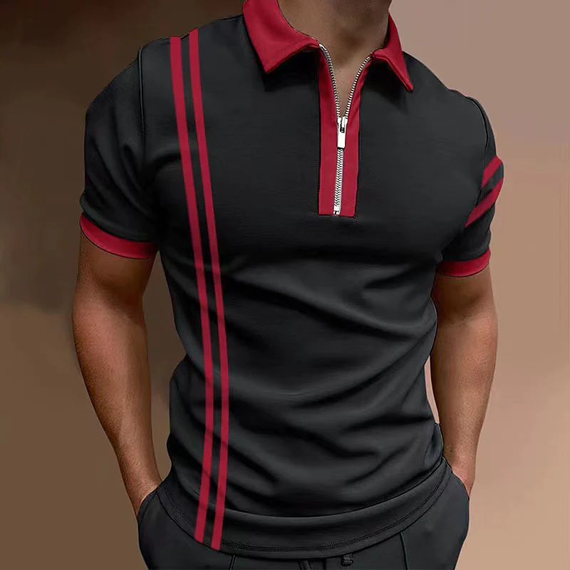 Men's Golf Shirt Striped Turndown Going out golf shirts Short Sleeve Tops Designer Punk & Gothic Sports Wine Black / Red Black / White
