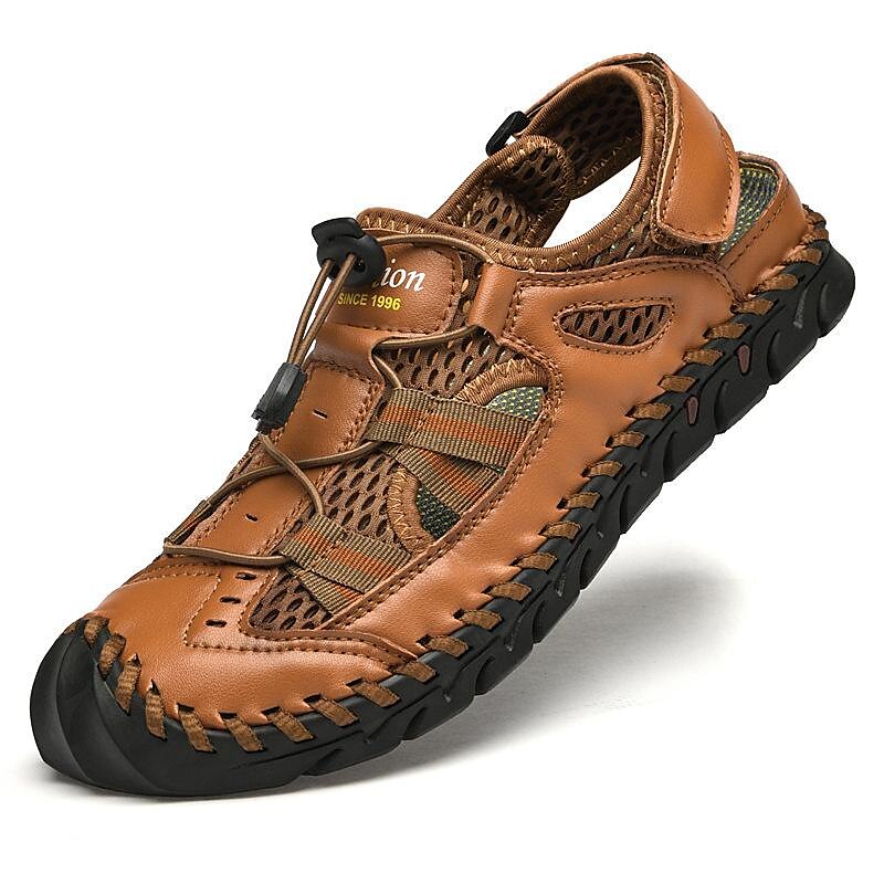 Men's Sandals Flat Sandals Fashion Sandals Leather Sandals Casual Beach Outdoor Beach Cowhide Breathable Red-brown Black Green Summer