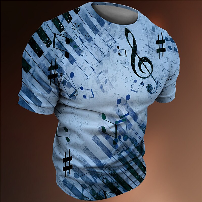 Men's Graphic Musical Notes Crew Neck  Vintage Short Sleeve  T-shirt 