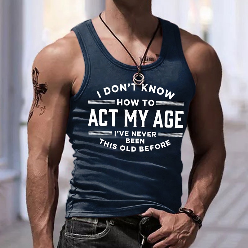 Men's Letter Crew Neck Casual Sleeveless Undershirt