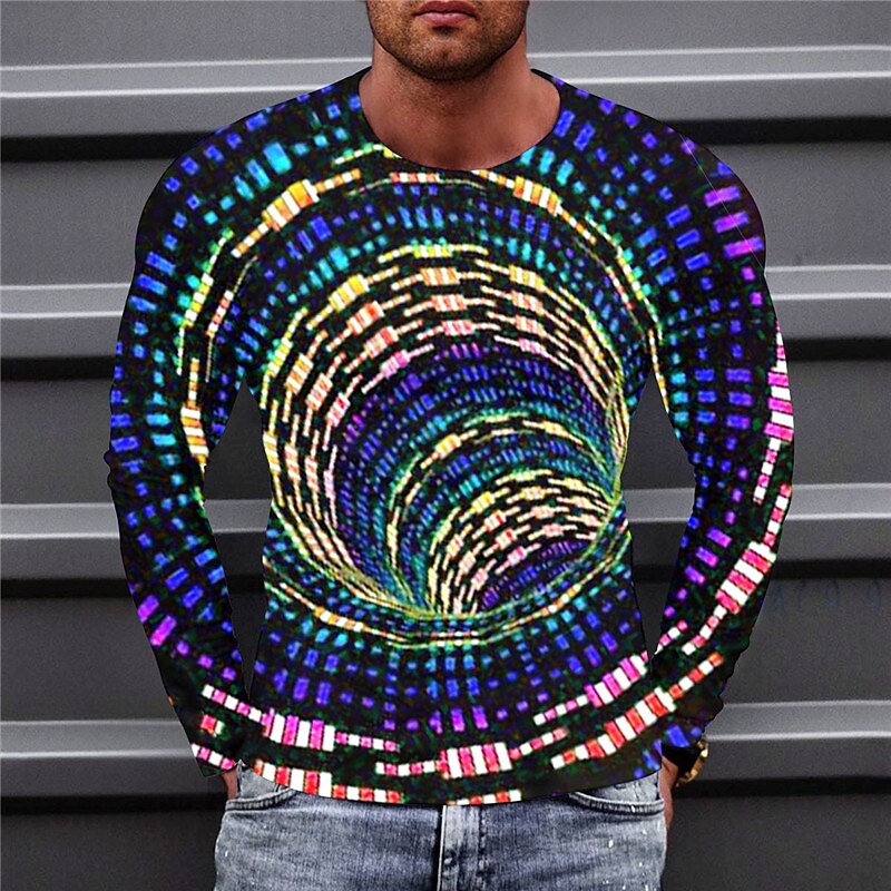 Men's T shirt Tee Graphic Prints Technology Crew Neck Green Black Blue Pink Yellow 3D Print Outdoor Street Long Sleeve Print Clothing Apparel Basic Sports Designer Casual
