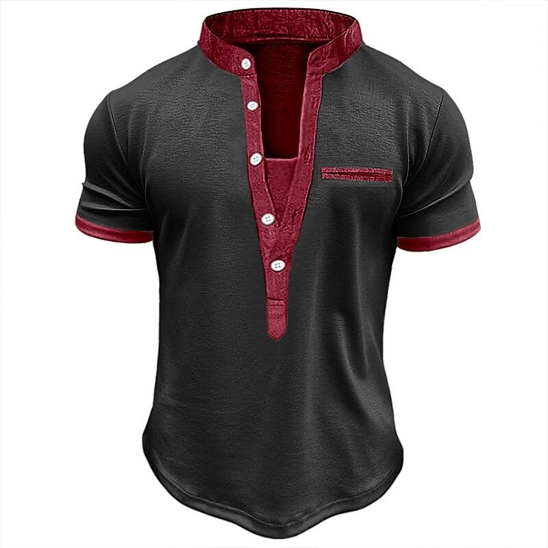 Men's Color Block Basic Short Sleeves Henley Shirt