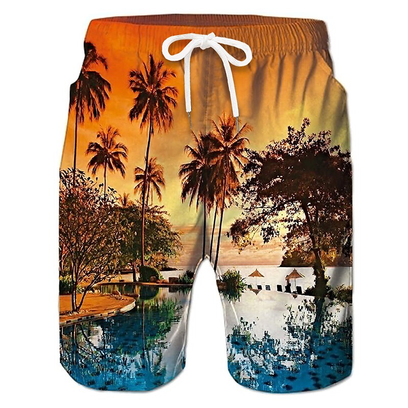 Men's Board Shorts Swim Shorts Swim Trunks Summer Shorts Beach Shorts Drawstring with Mesh lining Elastic Waist Coconut Tree Graphic Prints Quick Dry Short Casual Daily Holiday Boho Hawaiian