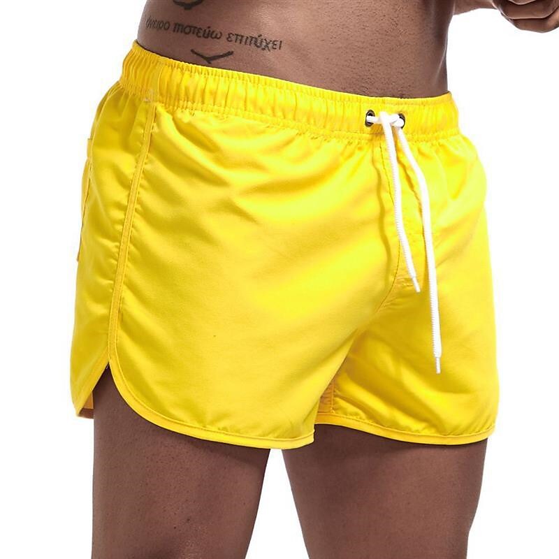 Men's  Drawstring Elastic Waist  Solid Color Quick Dry Swim Shorts 