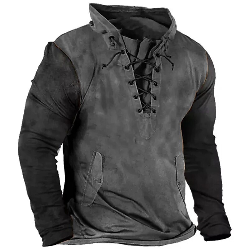 Men's Sweatshirt Pullover Green Black Blue Purple Brown Standing Collar Color Block Graphic Prints Lace up Sports & Outdoor Casual Daily 3D Print Basic Streetwear Designer Spring &  Fall Clothing