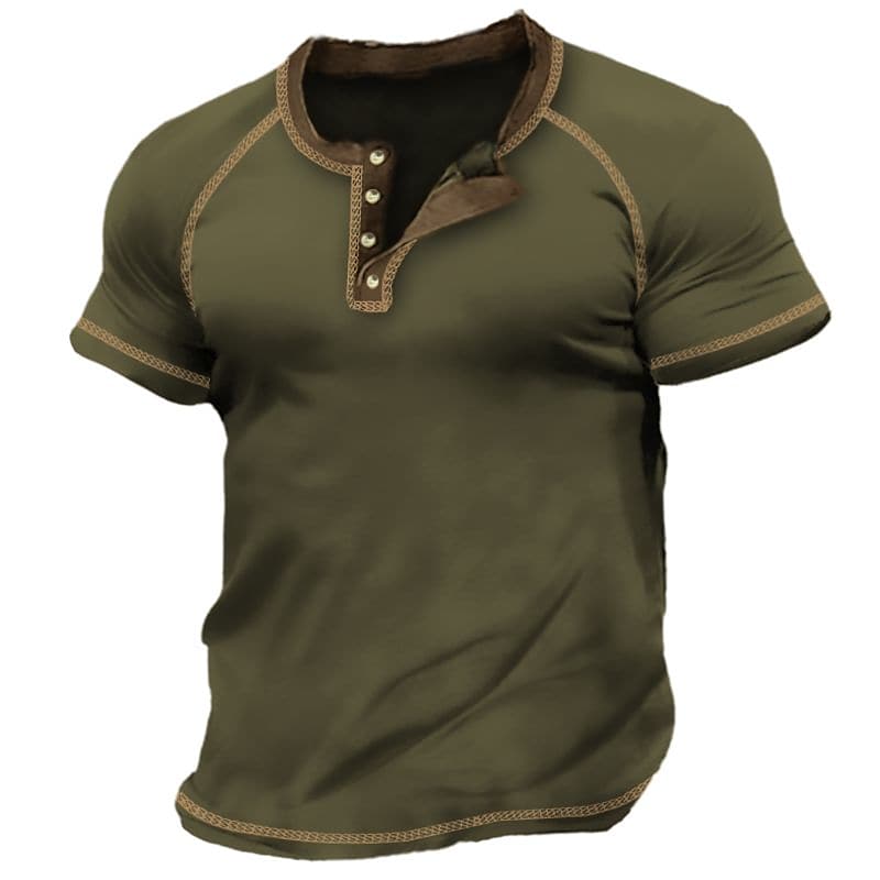 Men's Plain Raglan Short Sleeves  Henley Shirt