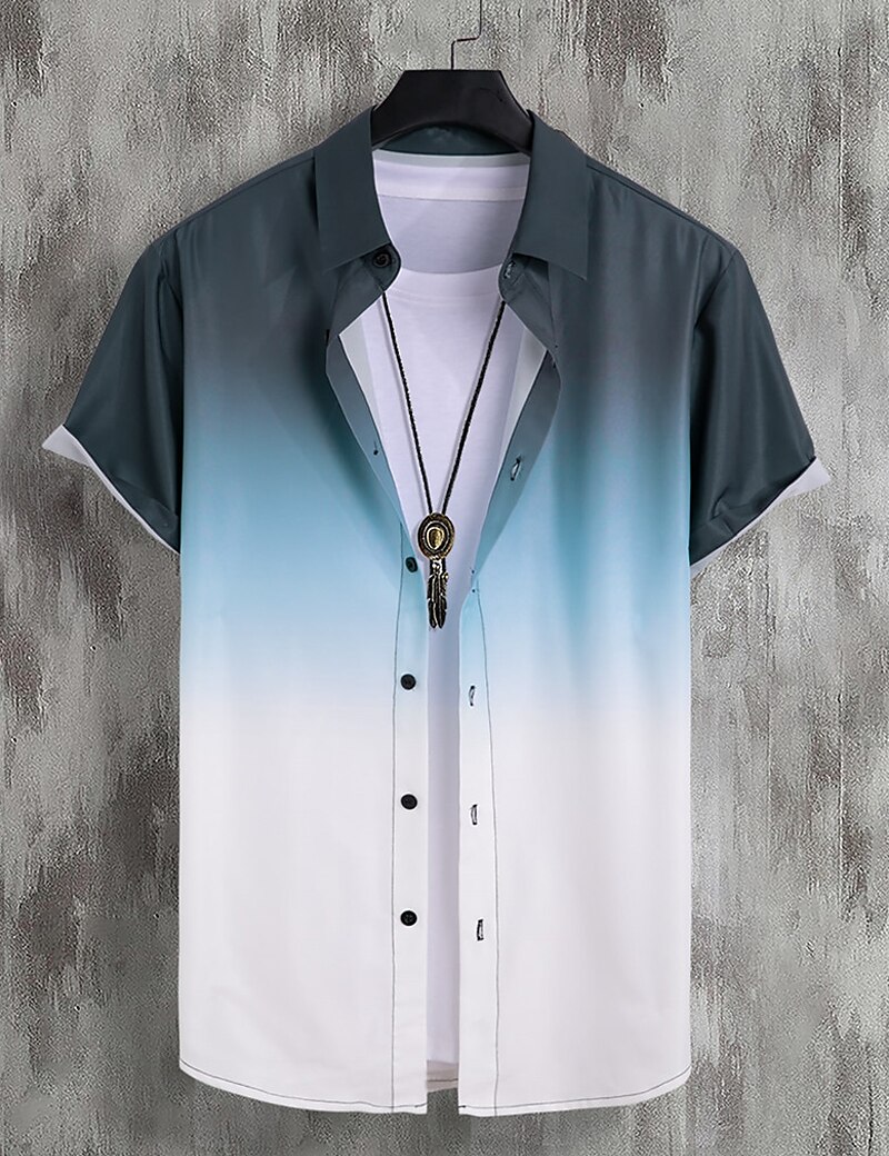 Men's Shirt Button Up Shirt Casual Shirt Summer Shirt Beach Shirt Yellow Pink Navy Blue Blue Orange Short Sleeve Gradient Lapel Daily Vacation Clothing Apparel Fashion Casual Comfortable