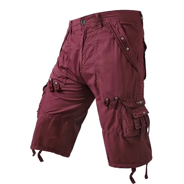 Men's Hiking Multi Pocket Plain Calf-Length Daily Basic Cargo Shorts 