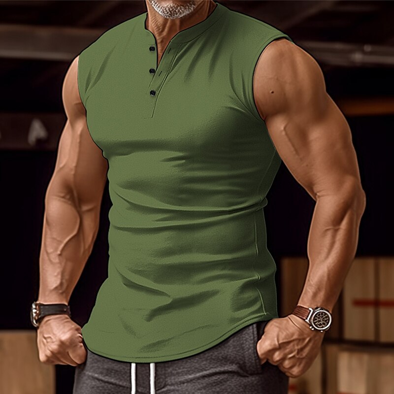 Men's Plain  Street Vacation Sleeveless  Basic Henley  Vest 