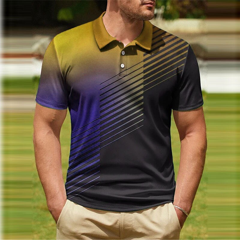 Men's Polo Shirt Golf Shirt Gradient Graphic Prints Geometry Turndown 