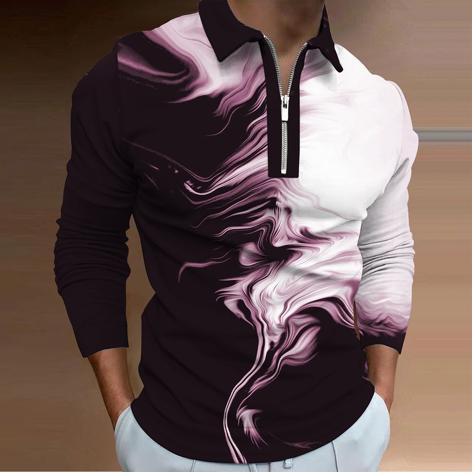 Men's Outdoor Golf Street Fashion Comfortable Breathable Light Lapel 3D Prints Long Sleeve Polo Shirt