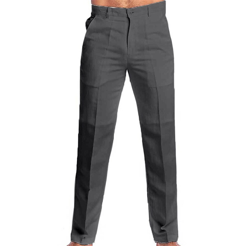 Men's Beach  Straight Leg Plain Comfort  Casual Linen / Cotton Pants