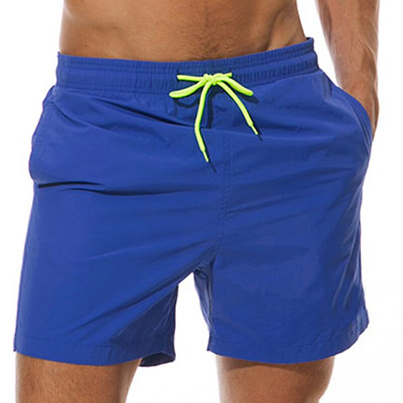 Men's Sport Runing Swimming Pockets Drawstring Breathable Solid Color Shorts 