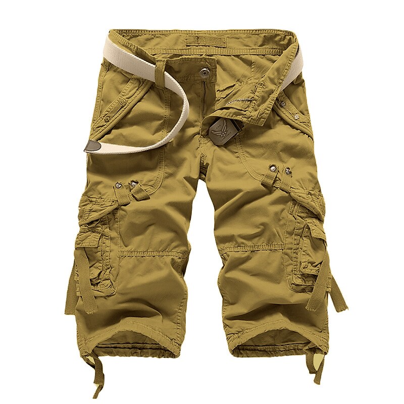 Men's Hiking Multi Pocket Plain Calf-Length Daily Basic Cargo Shorts 
