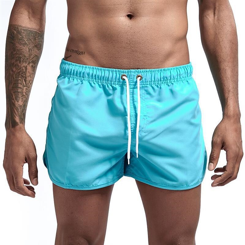 Men's  Drawstring Elastic Waist  Solid Color Quick Dry Swim Shorts 