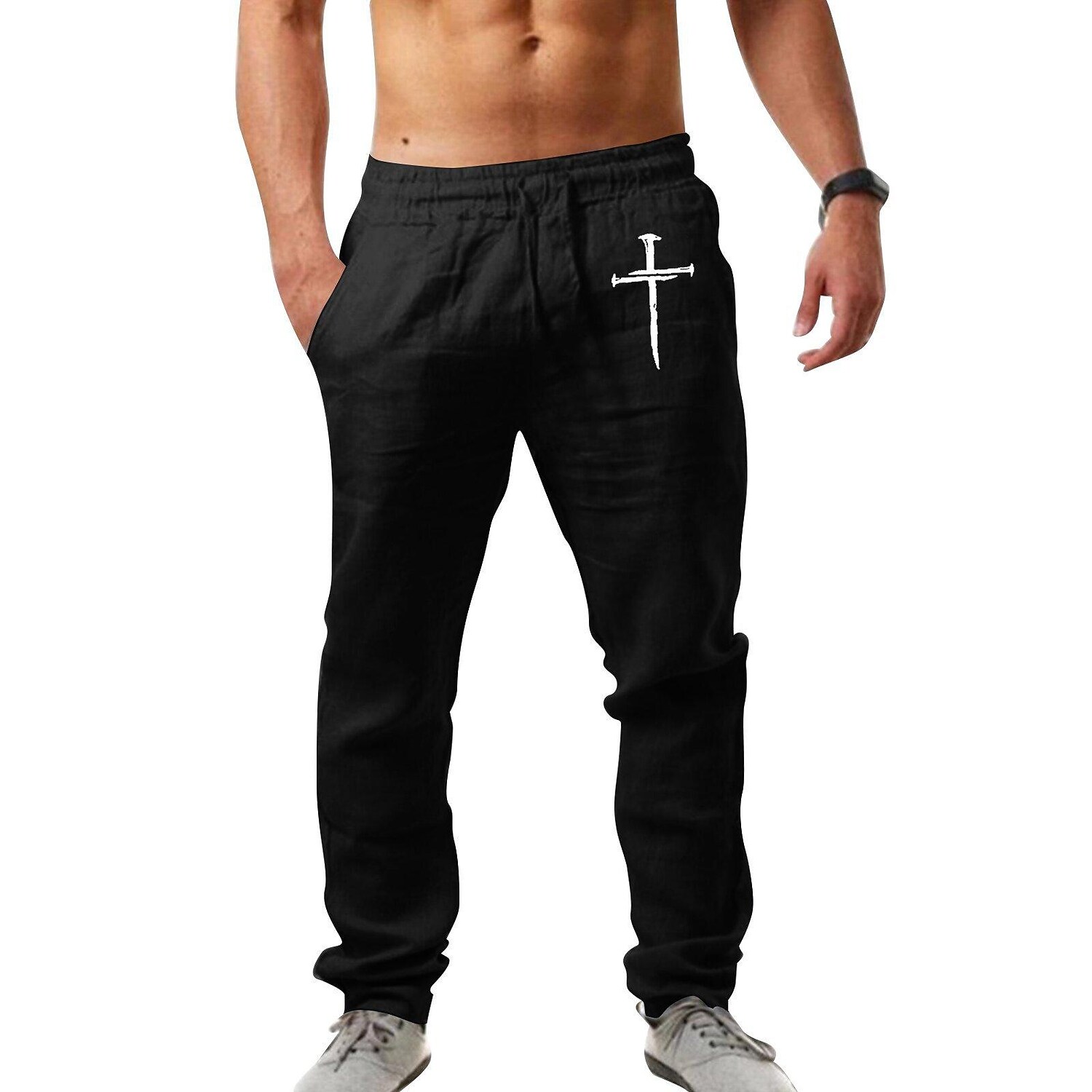 Men's hip-hop breathable cotton linen loose casual sports trousers