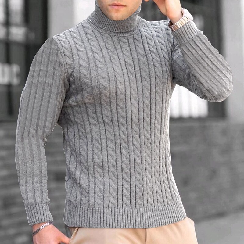Men's Sweater Pullover Ribbed Knit Cropped Knitted Solid Color Turtleneck Keep Warm Modern Contemporary Work Daily Wear Clothing Apparel Fall & Winter Khaki Light Gray M L XL / Long Sleeve
