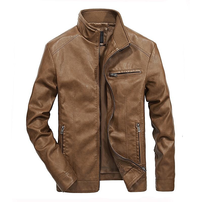 Men pu leather jacket men's plus velvet stand-up collar winter new retro leather jacket coat
