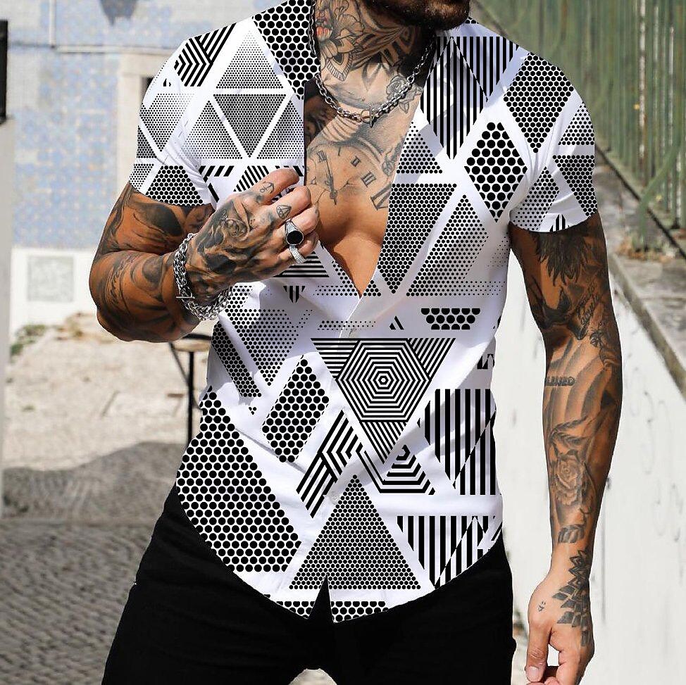 Geometric Tropical Print Muscle Short Sleeve T-Shirt