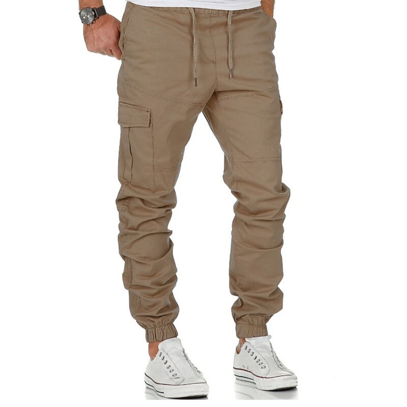 Men's Workout Pants Pocket Drawstring Solid Color Full Length Daily Weekend Stylish Athleisure Green Black Micro-elastic