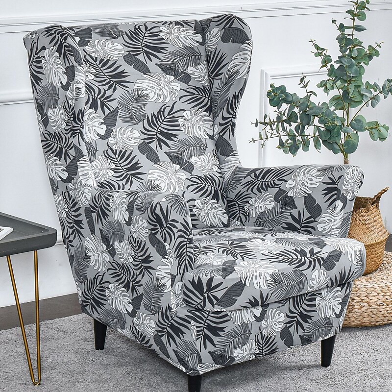 Wing Chair Slipcovers Spandex Stretch Sofa Covers Wingback Armchair Covers with Seat Pad Cushion Cover Arms Printing Pattern Fabric Furniture Protector for Living Room Wingback Chair #8835465