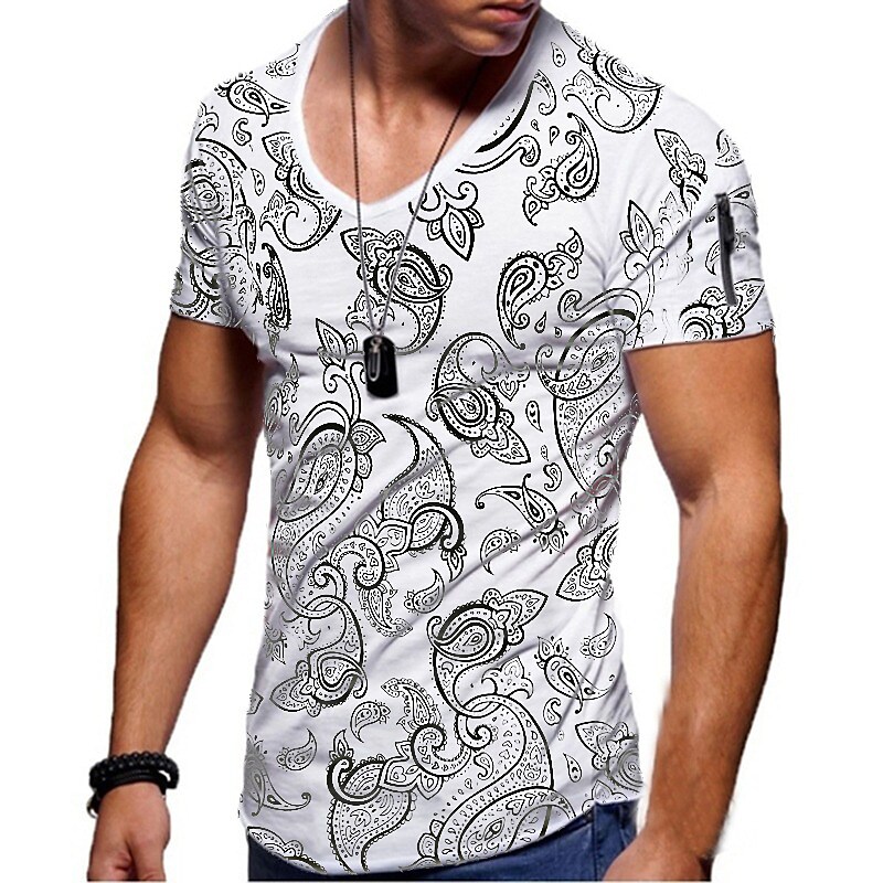 Men's T shirt Tee Graphic V Neck Casual Work Tops Cool Muscle White Black Blue