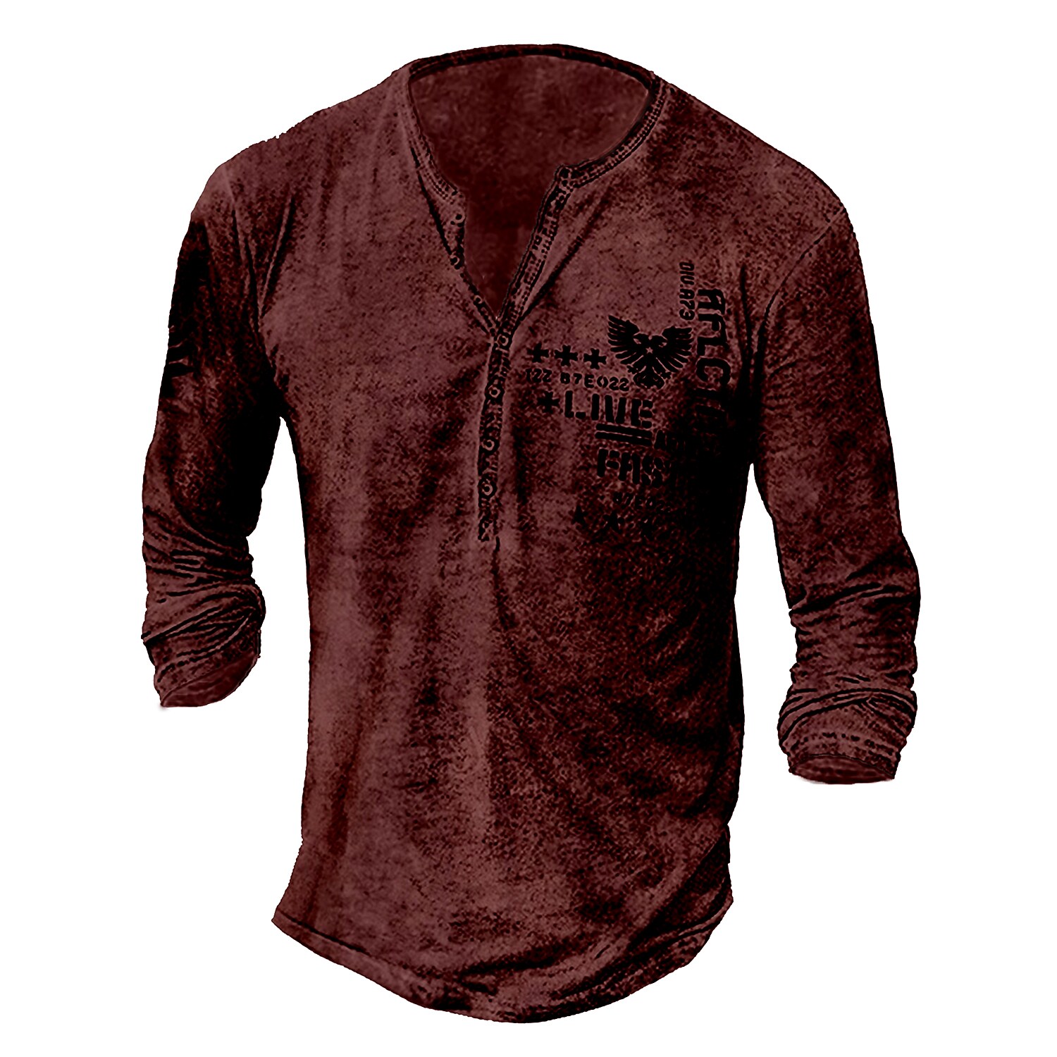 Men's Eagle Button-Down Long Sleeve Henley Shirt 