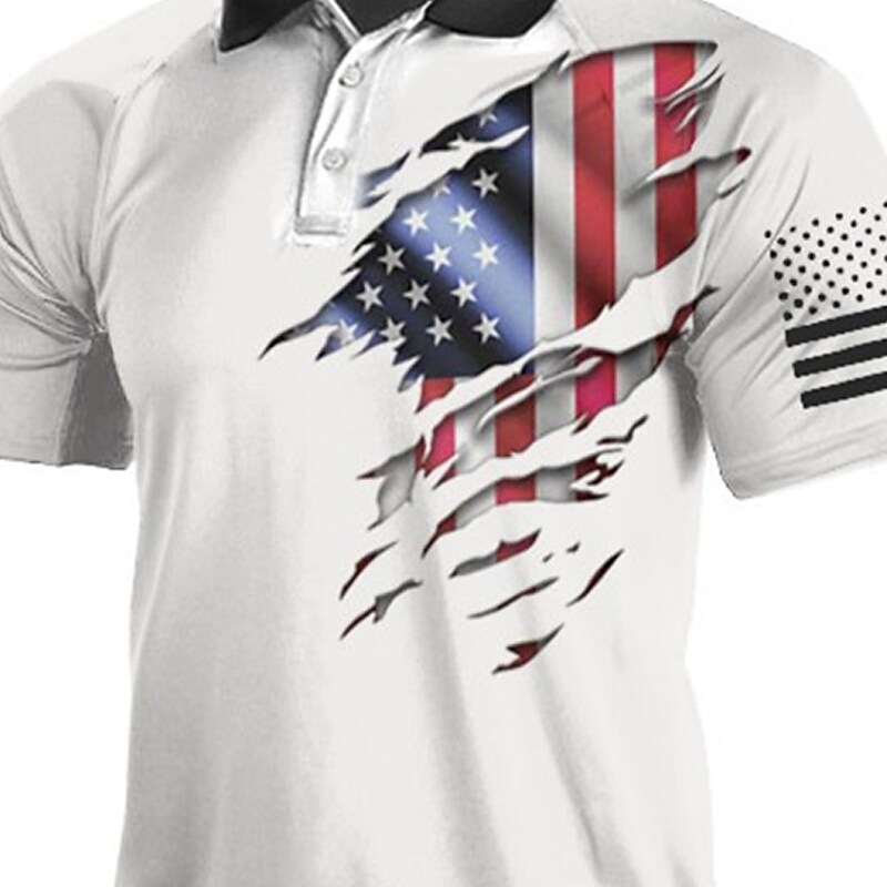 Men's National Flag Turndown   Button-Down Short Sleeve Polo Shirt 
