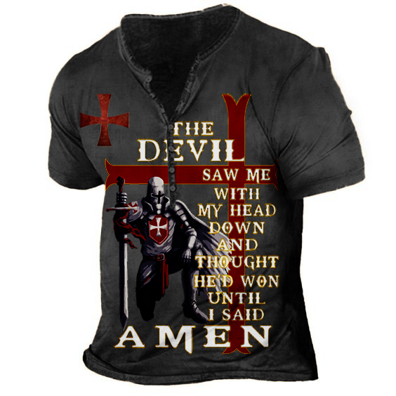 Men's Henley Shirt Tee T shirt Tee 3D Print Graphic Patterned Cross Plus Size Henley Daily Sports Button-Down Print Short Sleeve Tops Designer Basic Casual Big and Tall Brown / Summer / Summer