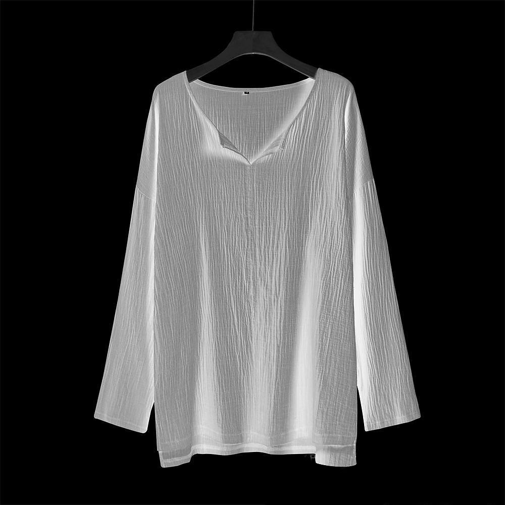 Men's Cotton Linen Solid Color Long Sleeve