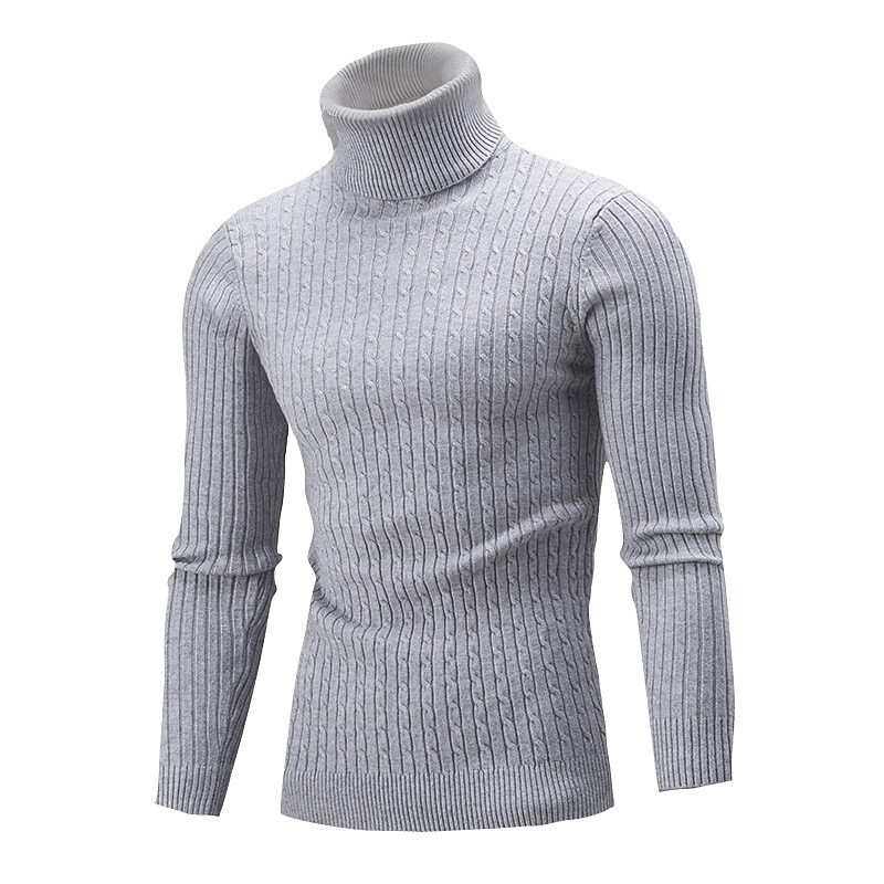 Men's Sweater Pullover Ribbed Knit Cropped Knitted Solid Color Turtleneck Keep Warm Modern Contemporary Work Daily Wear Clothing Apparel Fall & Winter Khaki Light Gray M L XL / Long Sleeve