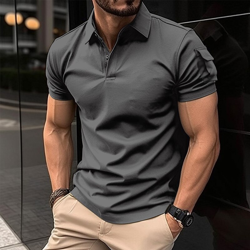 Men's Casual Holiday Lapel Classic Fashion Basic Plain Button Short Sleeve  Polo Shirt