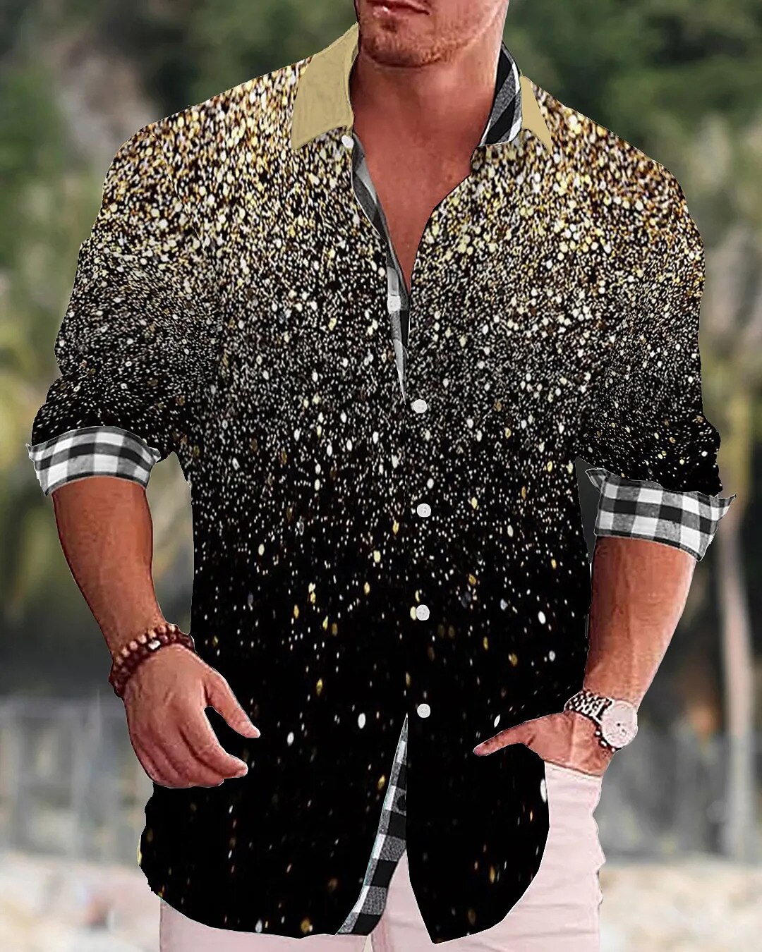 Men's Shirt Linen Shirt Color Block Graphic Prints Geometry Turndown Black Blue Purple Green Khaki Outdoor Street Long Sleeve Print Clothing Apparel Linen Fashion Streetwear Designer Casual