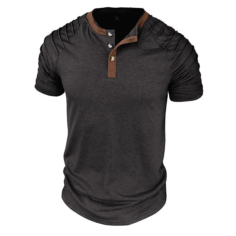 2023 Men's Color Matching Short Sleeved Henley Shirt