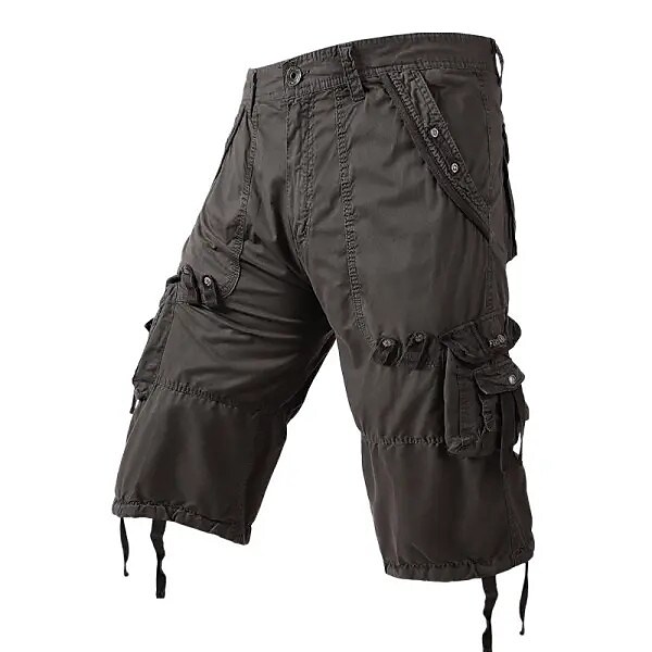 Men's Hiking Multi Pocket Plain Calf-Length Daily Basic Cargo Shorts 