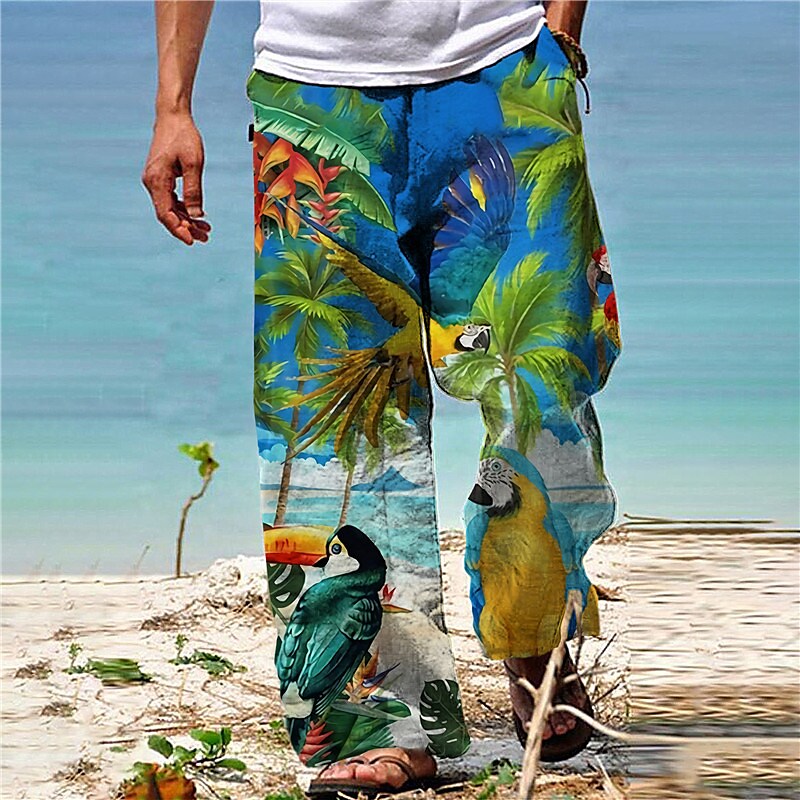 Men's  Drawstring Elastic Waist  Animal Coconut Tree Casual Hawaiian Pants