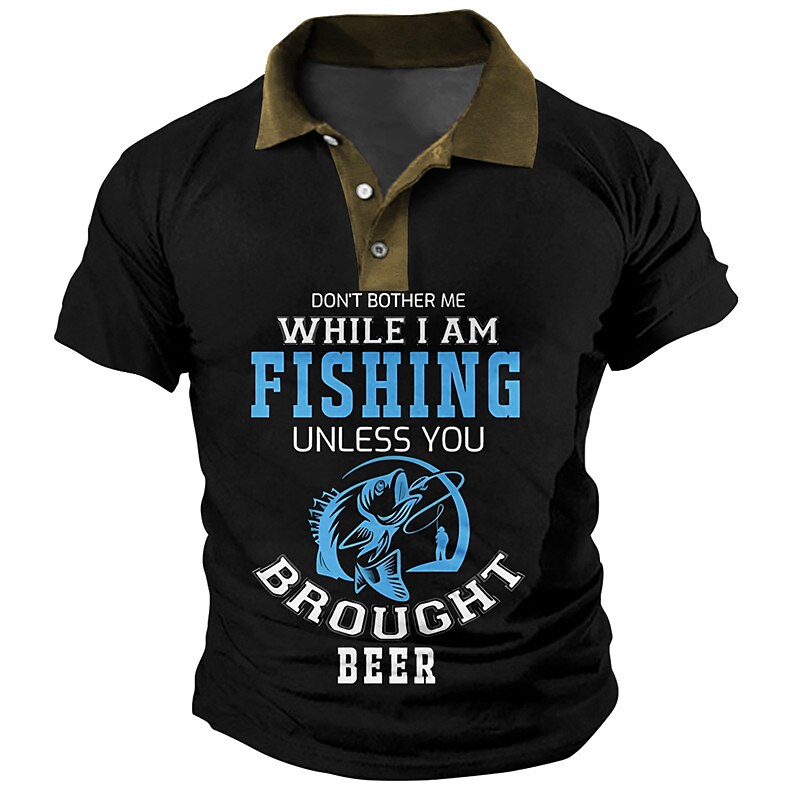 Men's Button Up Fishing Turndown Outdoor Short Sleeves Polo Shirt