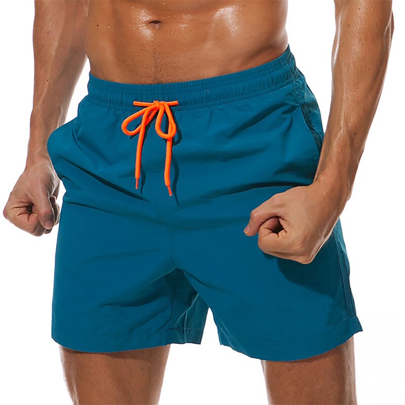 Men's Sport Runing Swimming Pockets Drawstring Breathable Solid Color Shorts 