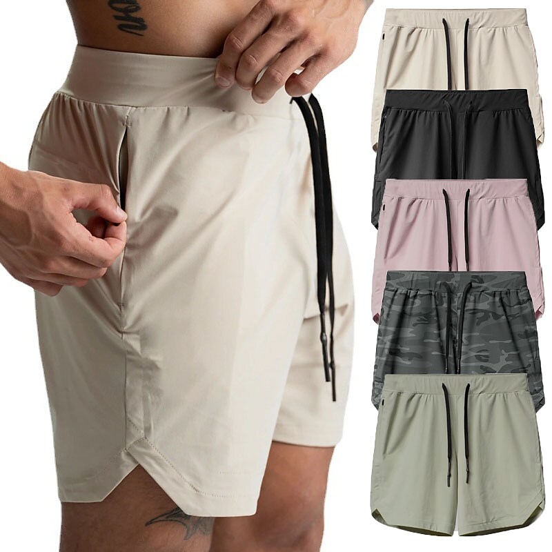 Men's Drawstring Elastic Waist Solid Color Breathable Quick Dry Active Shorts
